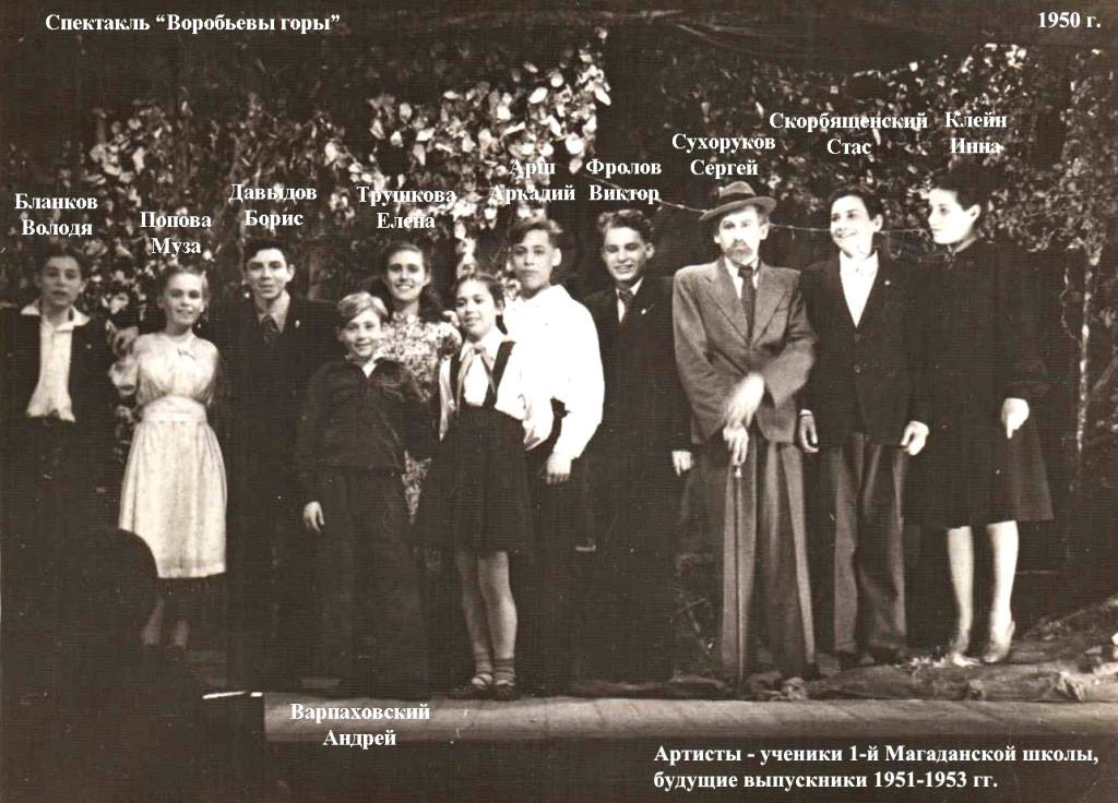 Финальная сцена спектакля «Воробьёвы горы». 1950 г.